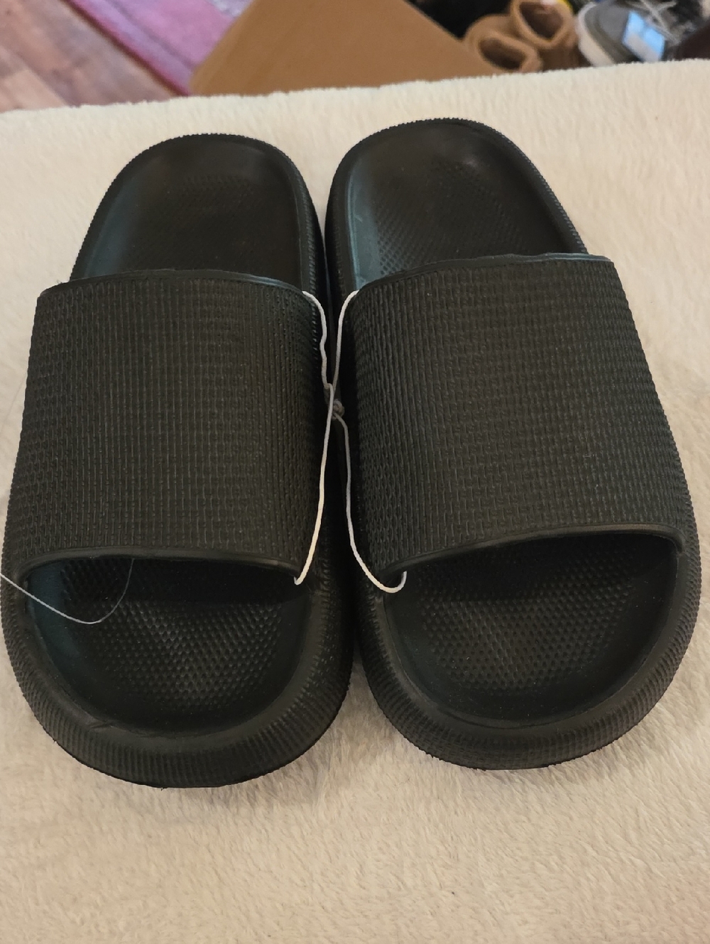 Black Slide Sandals - Wide Strap